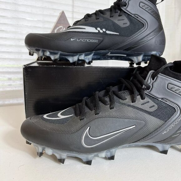 NIKE Alpha Huarache 8 Elite LAX Lacrosse Cleats Men Sz 8.5 / Women Size 10 Black - Picture 2 of 7